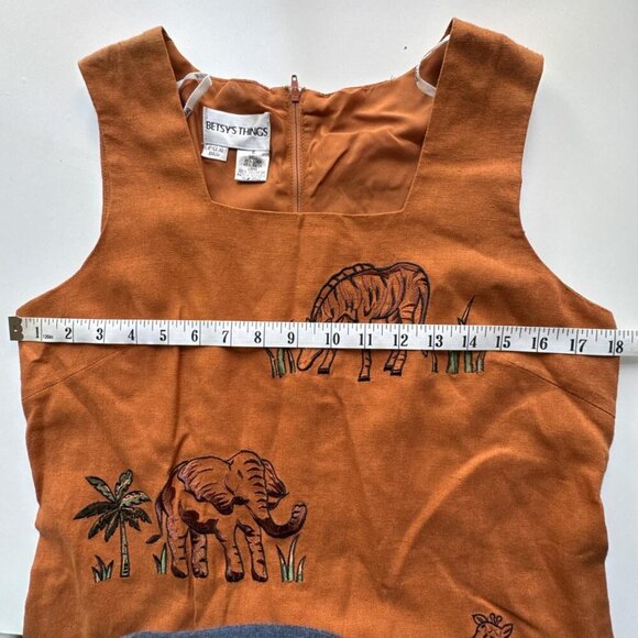 Betsys Things Vintage Embroidered Linen Blend Safari Animal Shift Dress size 8 - Picture 3 of 7